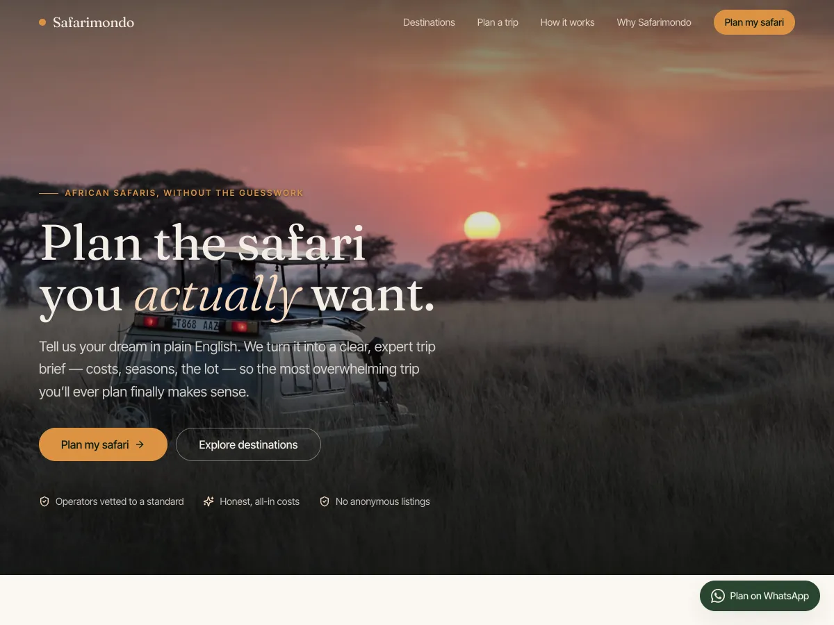 Safarimondo — live safari planning platform